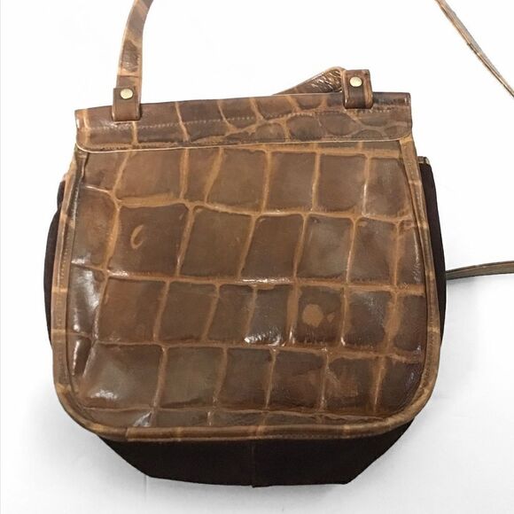 L J Simone VTG Croc Embossed & Suede Crossbody Bag - Picture 4 of 8